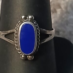 925 Sterling Silver Blue Oval Stone Women's Ring